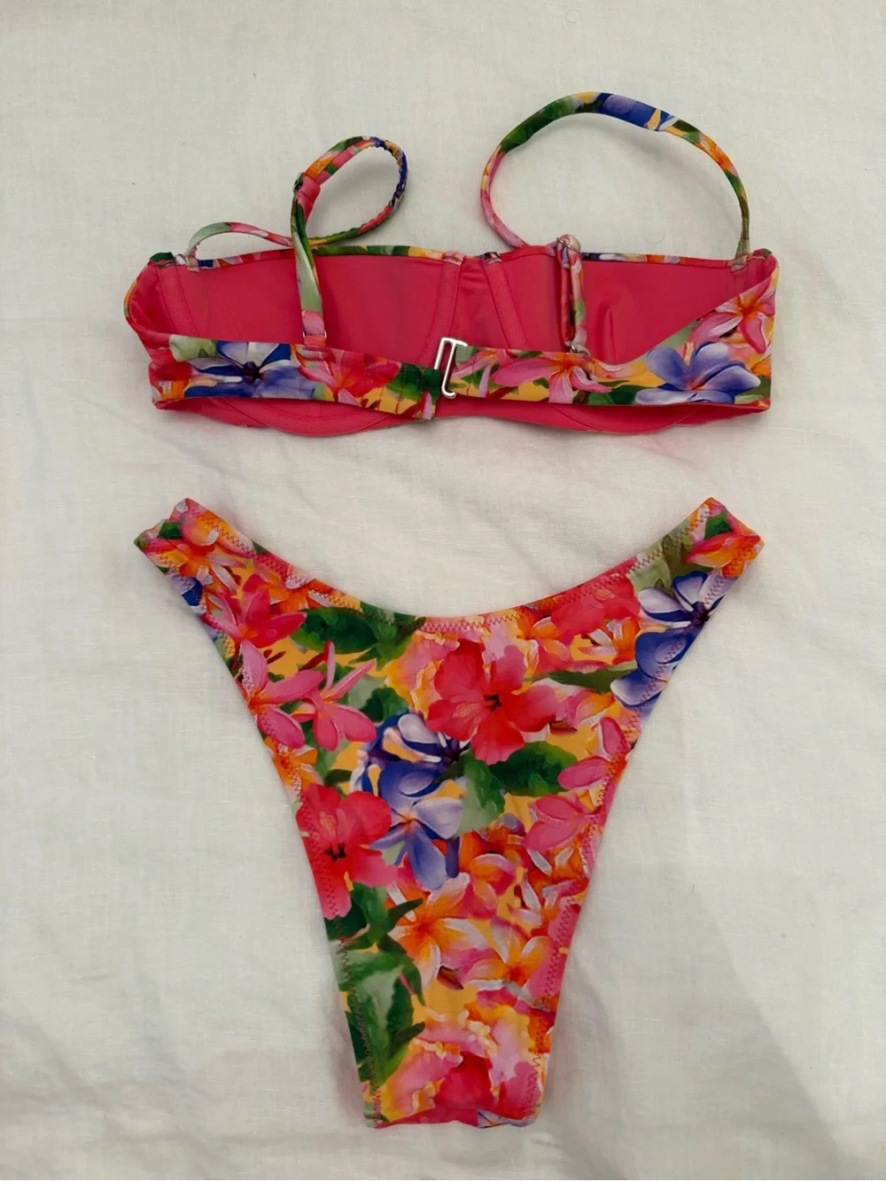 Four Three Seven Hawaiian Floral Pink Bikini Set